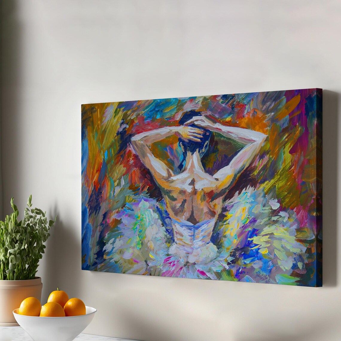 Ballerina Dancer From Behind Colorful Tutu Impressionist Oil Painting Wall Art