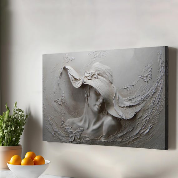 Embossed Woman With Hat Decorative Canvas Wall Painting Classic Art Room Decor Housewarming Gifts