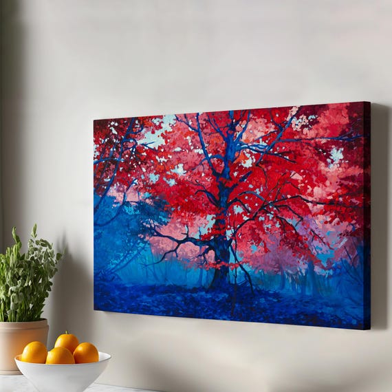 Beautiful Autumn Tree In The Forest Canvas Wall Painting Nature Art Decor Print