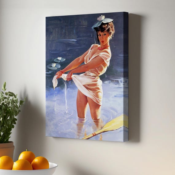 Wet Sexy Woman Wall Art By The Lake N Canvas Print Large Housewarming Gifts Modern Decor Framed