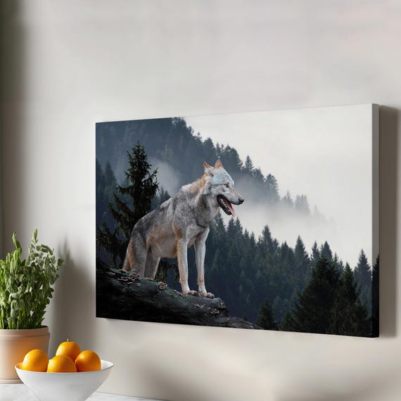Grey Wolf Decorative Canvas Painting Framed Wall Art Animal Decor Housewarming Gifts