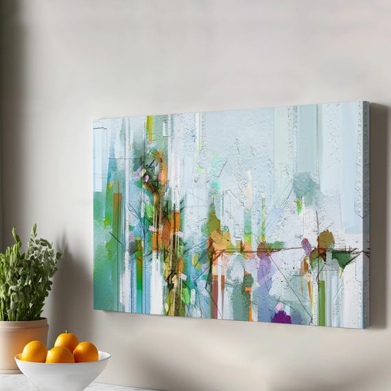 Modern Abstract Style Flowers Oil Painting Look Decorative Canvas Wall Art Framed Large Housewarming Gifts