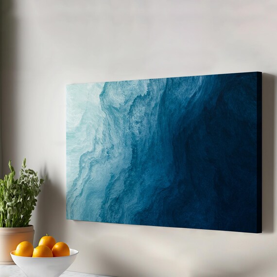 Abstract Ocean Layers Deep Blue Marble Texture Large Canvas Wall Art