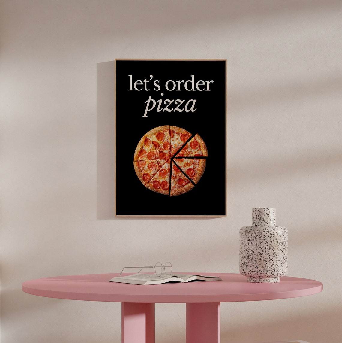 Lets Order Pizza Retro Black Kitchen Art Print with Pepperoni - Image 4