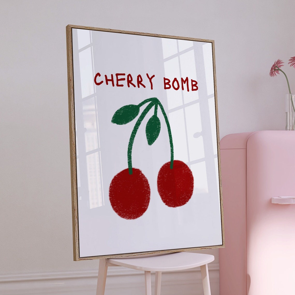 Cherry Bomb Hand Drawn Red Cherries Kitchen Fruit Art Poster - Image 2
