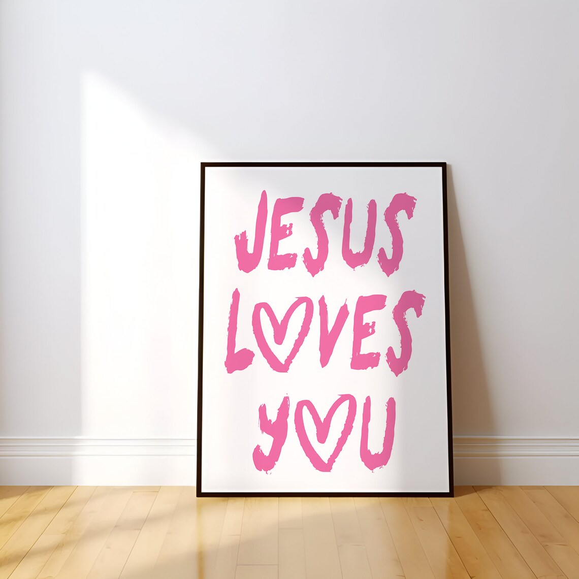 Jesus Loves You Hot Pink Brush Lettering Christian Faith Poster - Image 2