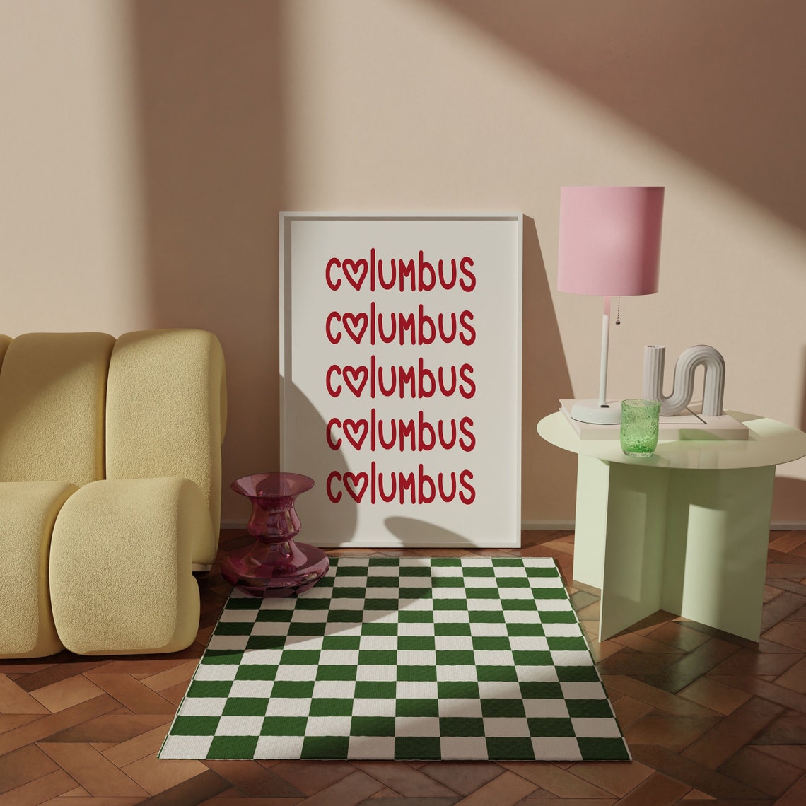 Columbus Ohio Red Heart Lettering Repeated City Typography Poster - Image 2