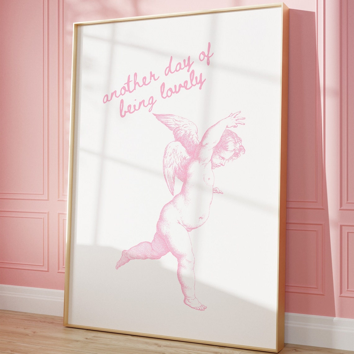 Another Day Of Being Lovely Pink Cherub Angel Script Quote Poster