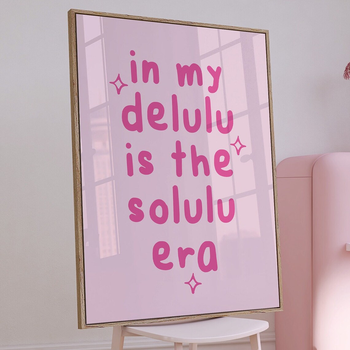 In My Delulu Is The Solulu Era Pink Playful Trendy Quote Poster - Image 2