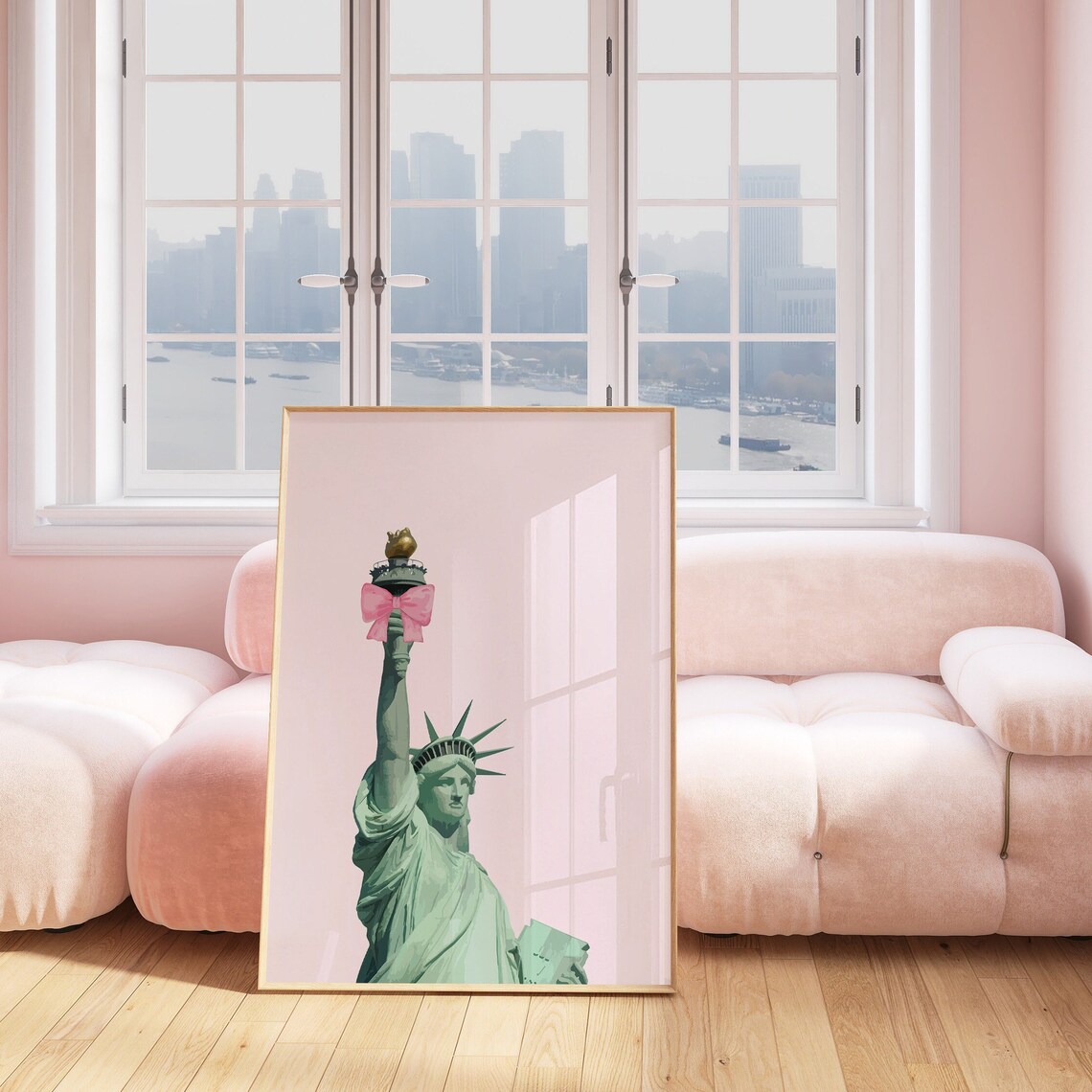 Statue Of Liberty With Pink Bow Coquette New York City Poster - Image 3