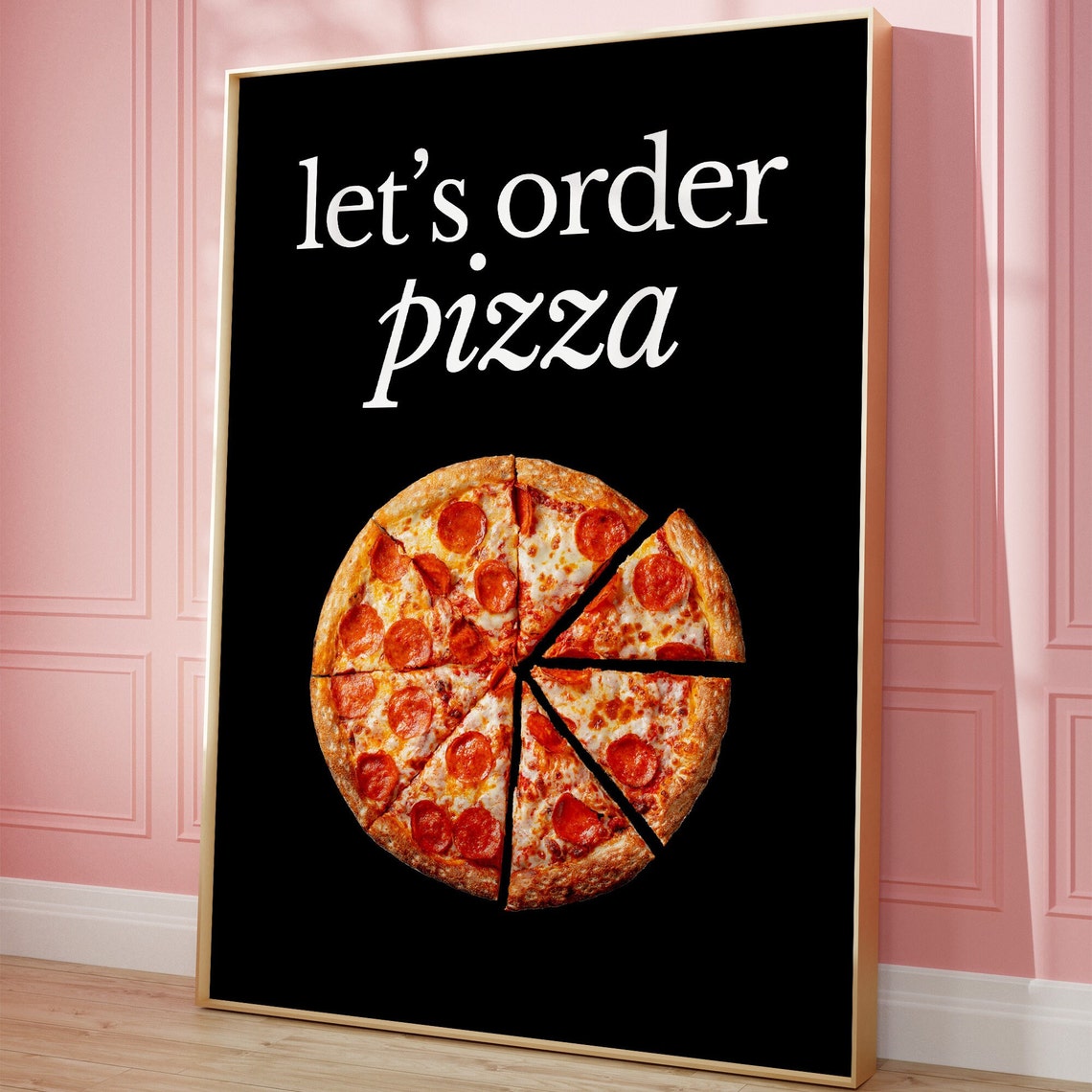 Lets Order Pizza Retro Black Kitchen Art Print with Pepperoni - Image 3