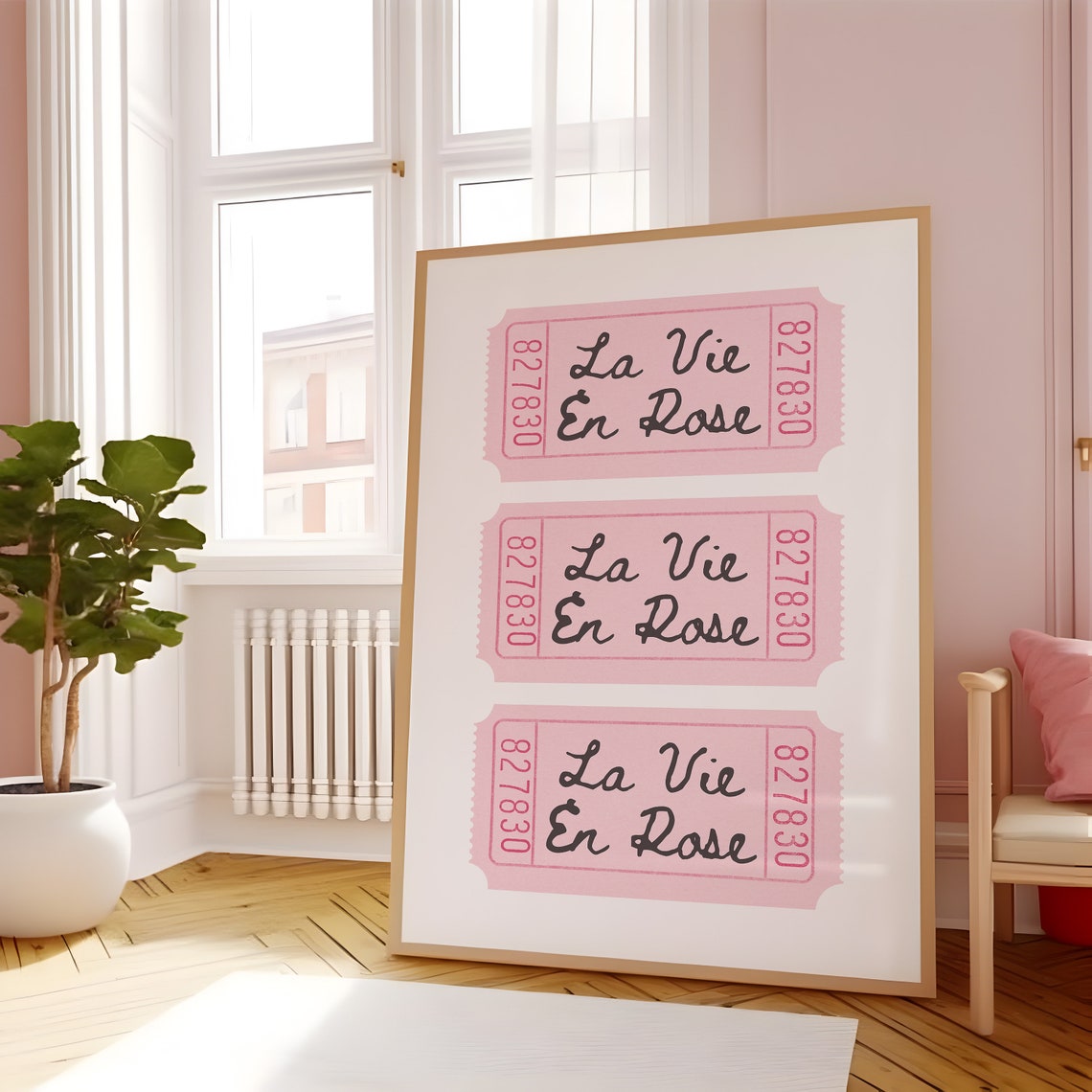 La Vie En Rose Pink Ticket Stub Trio Romantic Illustration Wall Art - Image 3
