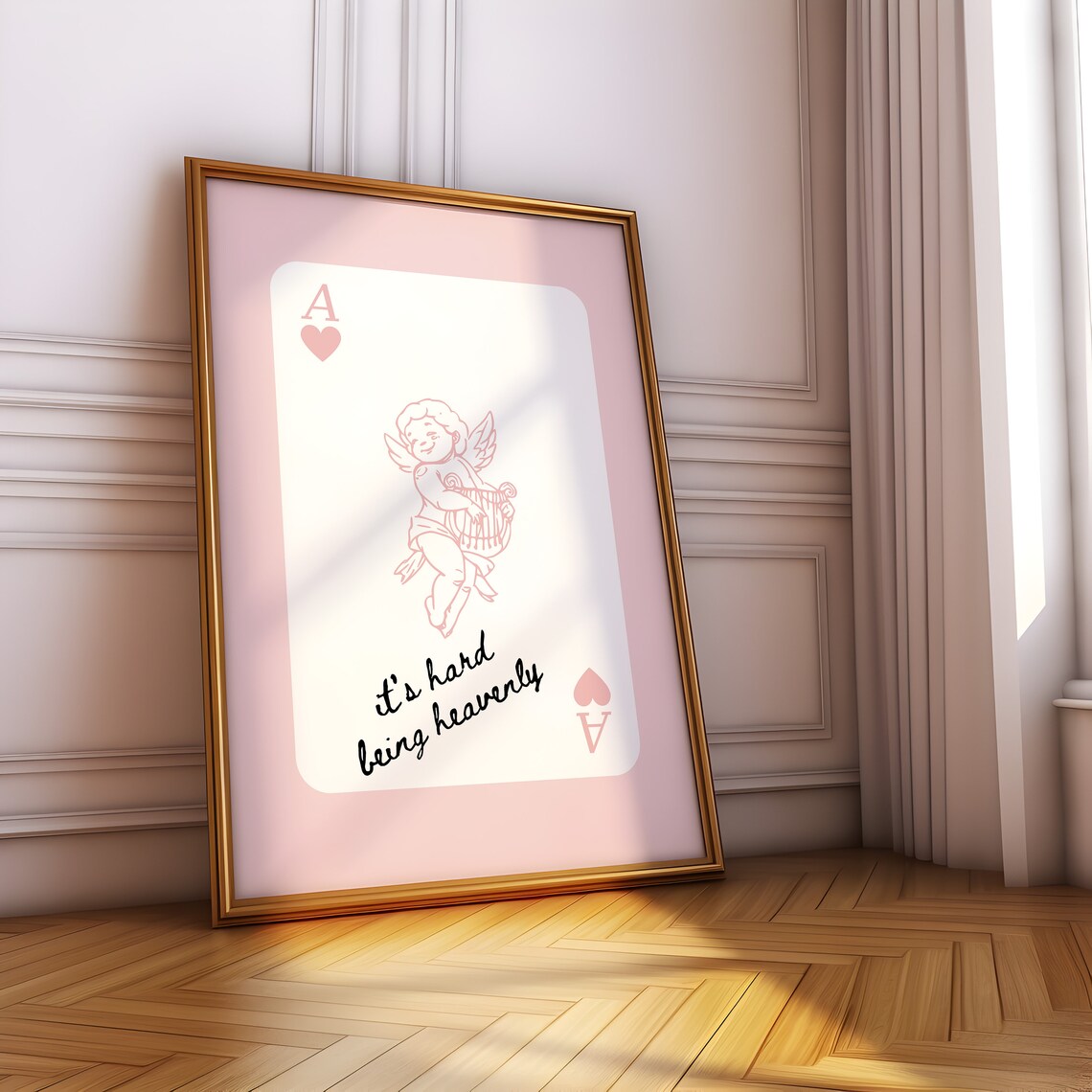 Ace Of Hearts Cupid Its Hard Being Heavenly Pink Playing Card Poster - Image 3