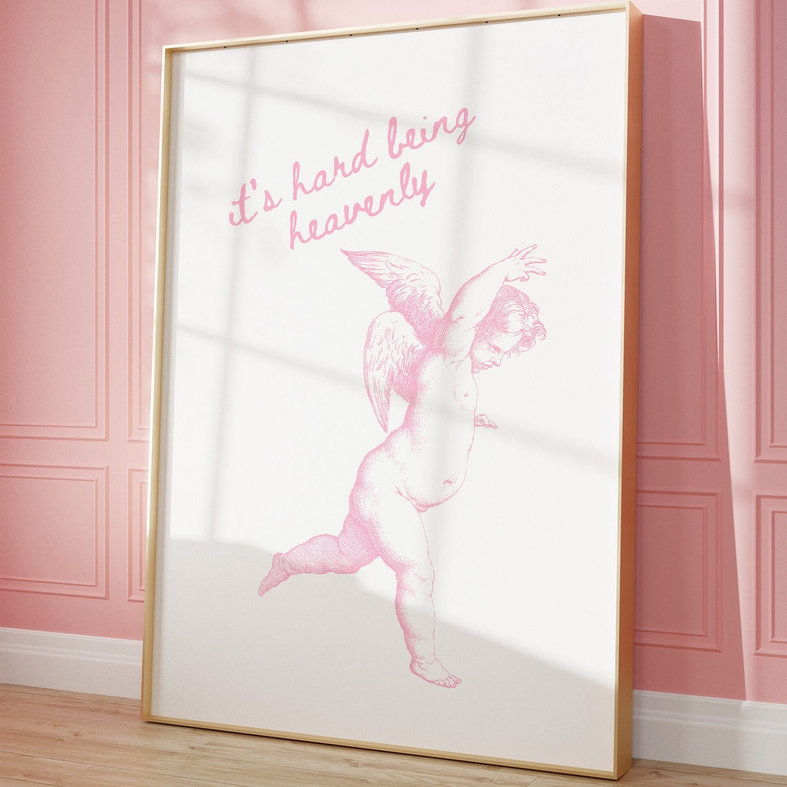 It's Hard Being Heavenly Pink Cherub Coquette Quote Art Poster