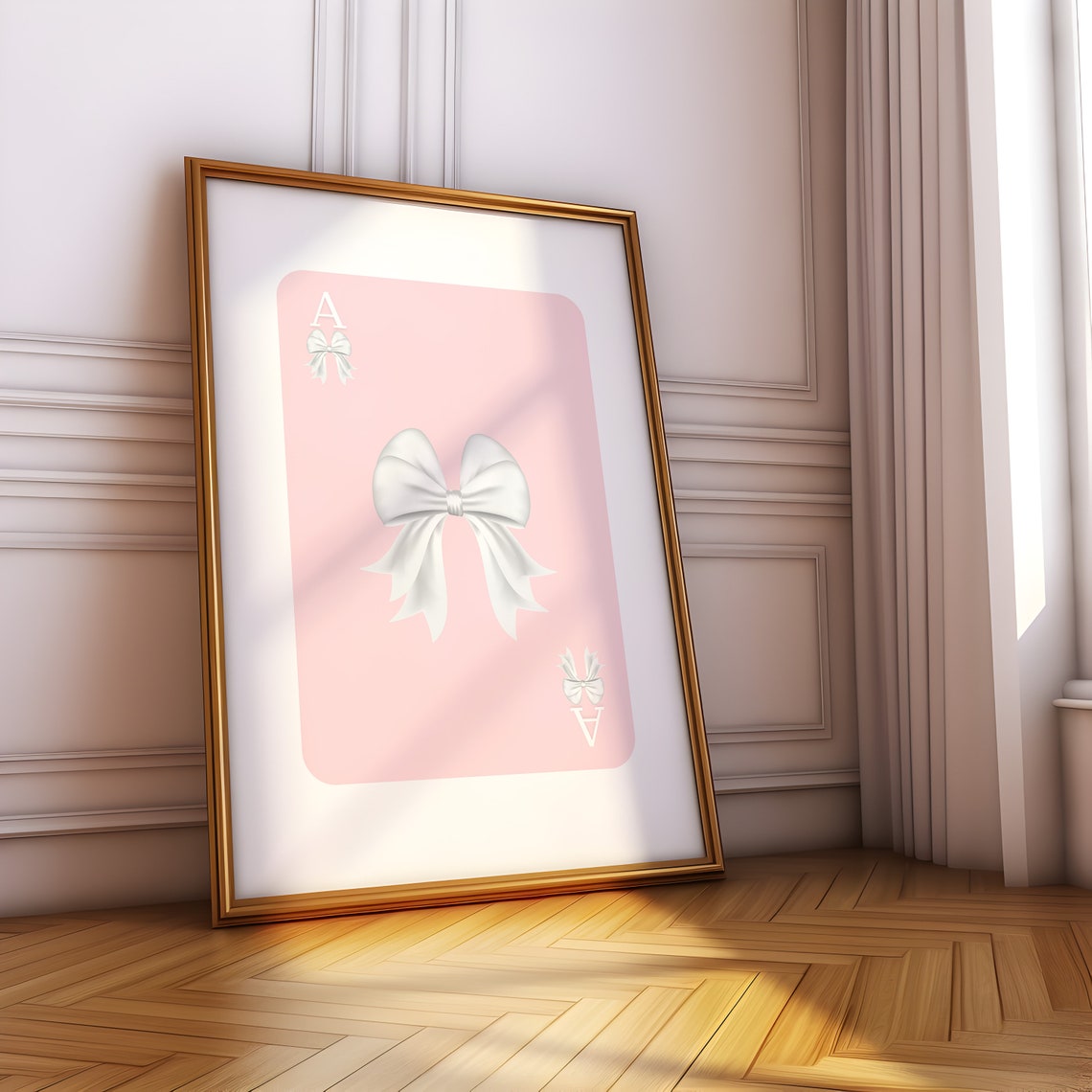 Pink Ace Playing Card Big White Bow Coquette Girly Decor Poster - Image 3