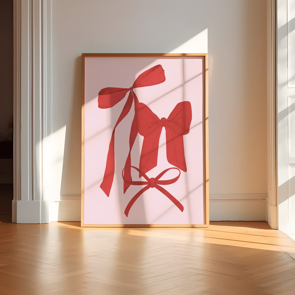 Red Bows Watercolor Coquette Pink Trio Illustration Wall Art - Image 3