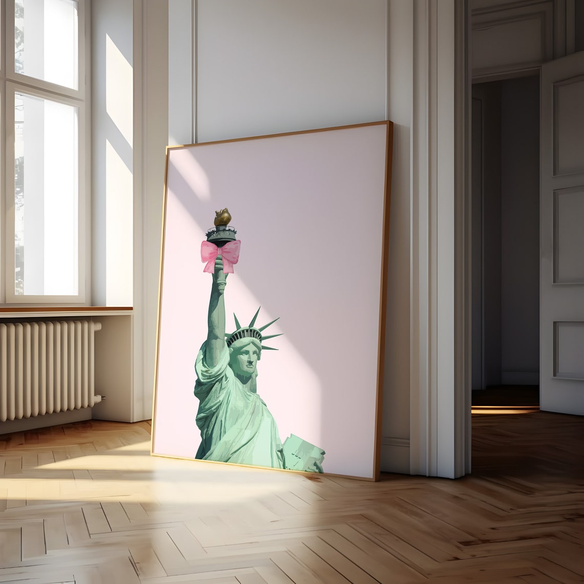 Statue Of Liberty With Pink Bow Coquette New York City Poster - Image 2