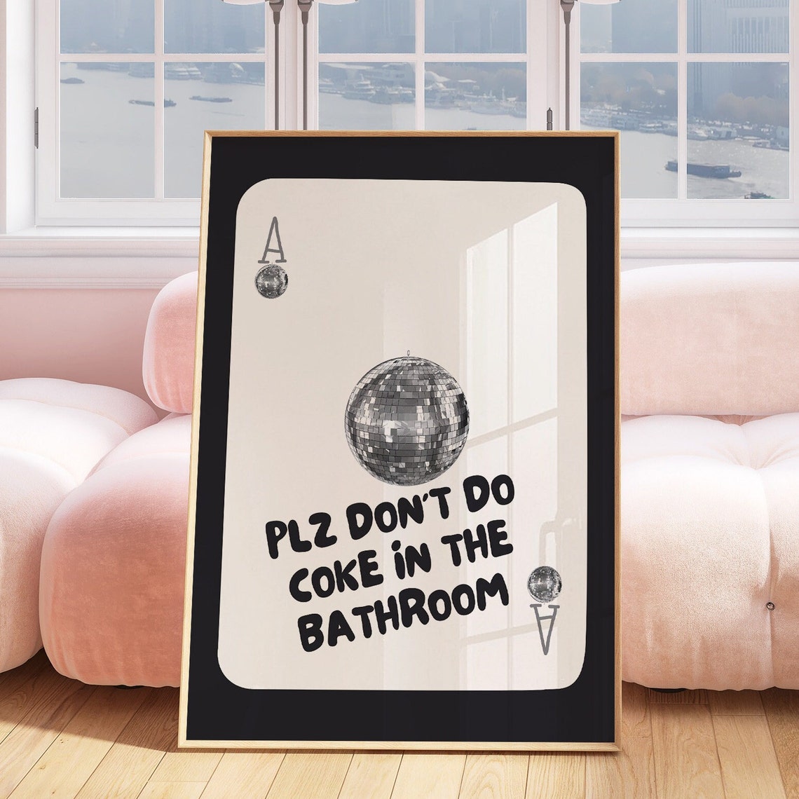 Plz Don't Do Coke In The Bathroom Funny Disco Ball Card Poster - Image 2