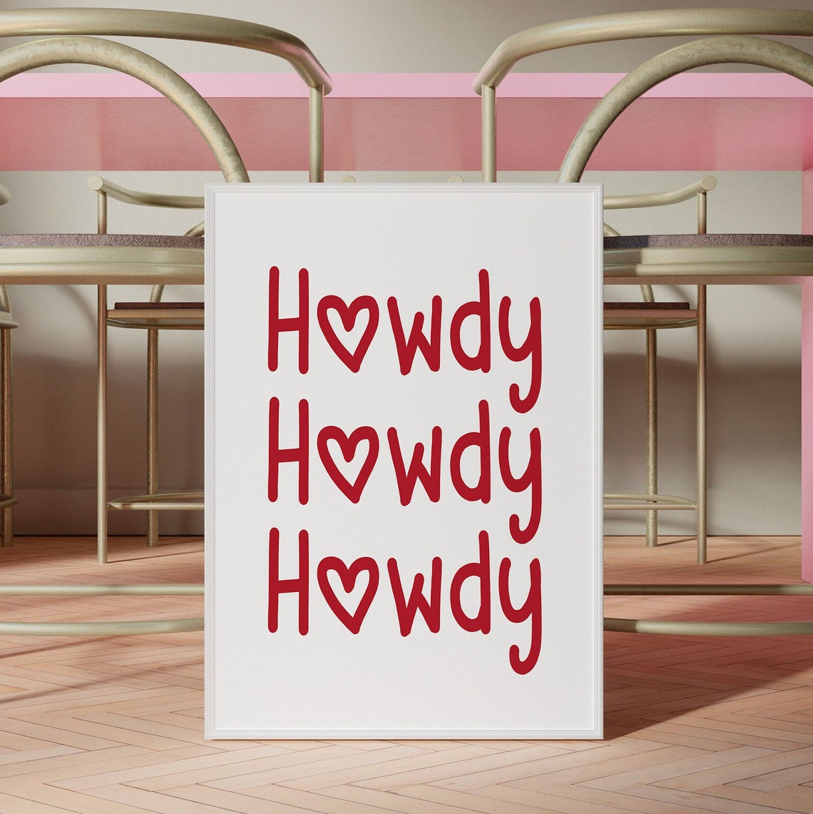 Howdy With Heart Triple Repeat Red Western Typography Poster - Image 5
