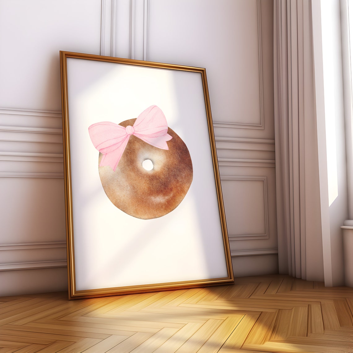 Watercolor Bagel with Pink Bow Coquette Kitchen Wall Decor Poster - Image 5