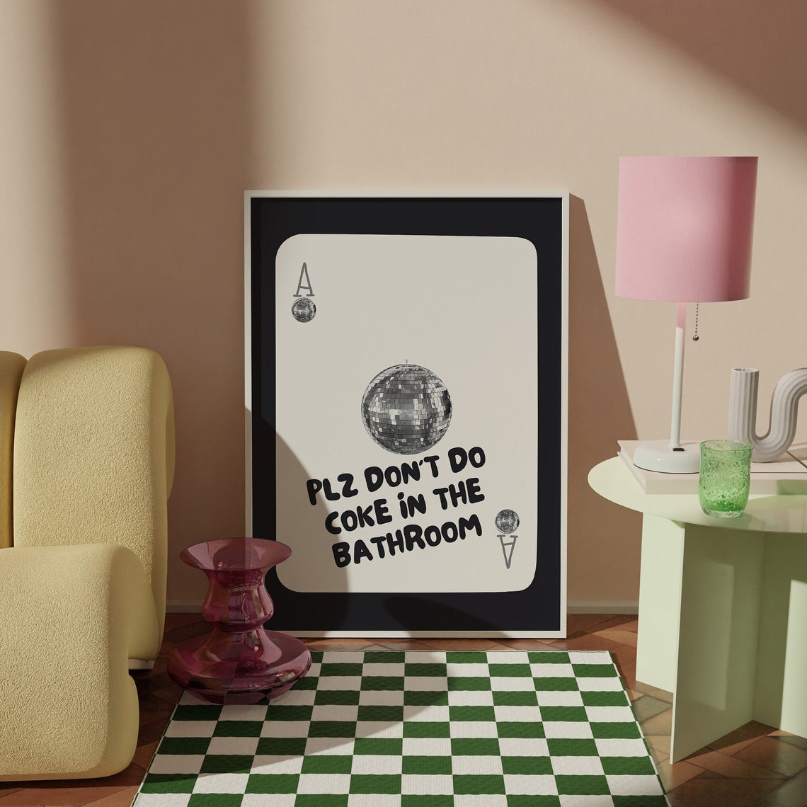Plz Don't Do Coke In The Bathroom Funny Disco Ball Card Poster - Image 3