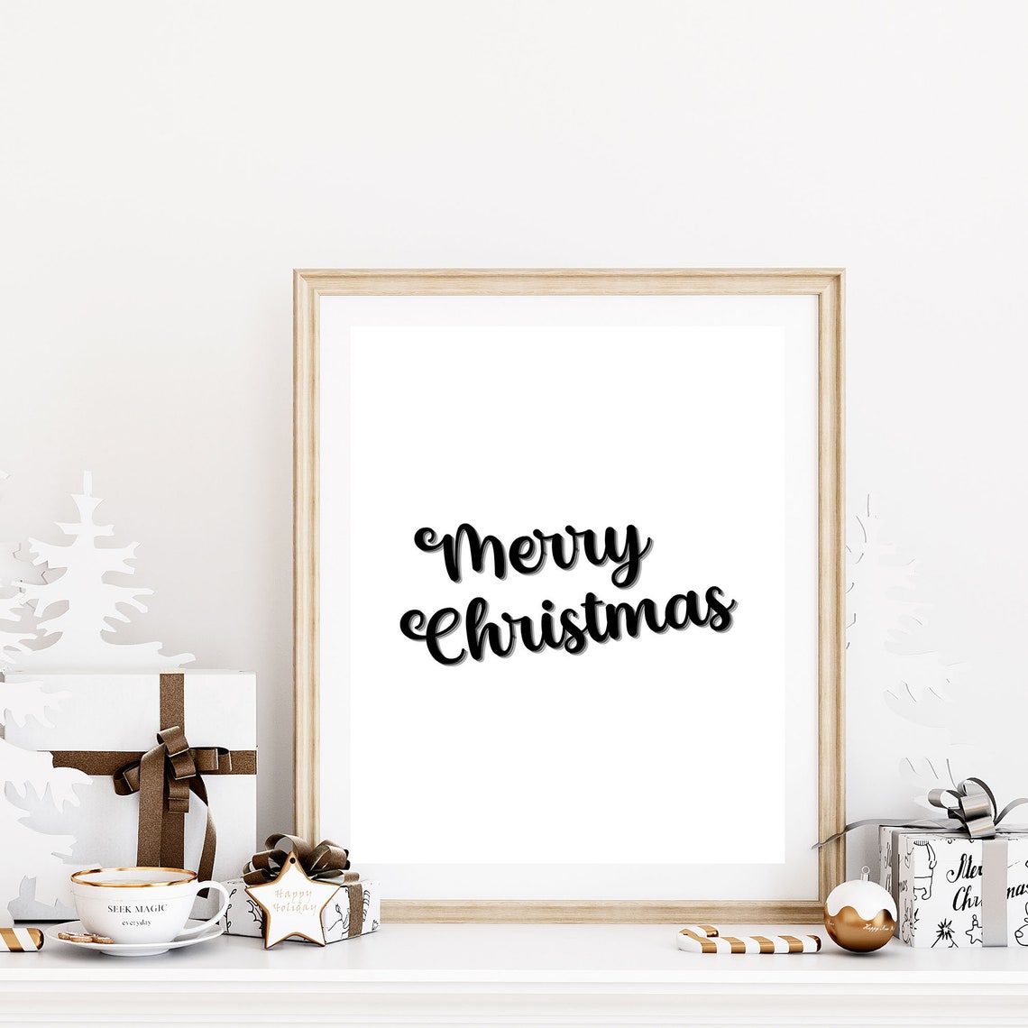 Merry Christmas Script Minimalist Black White Holiday Poster - Image 7