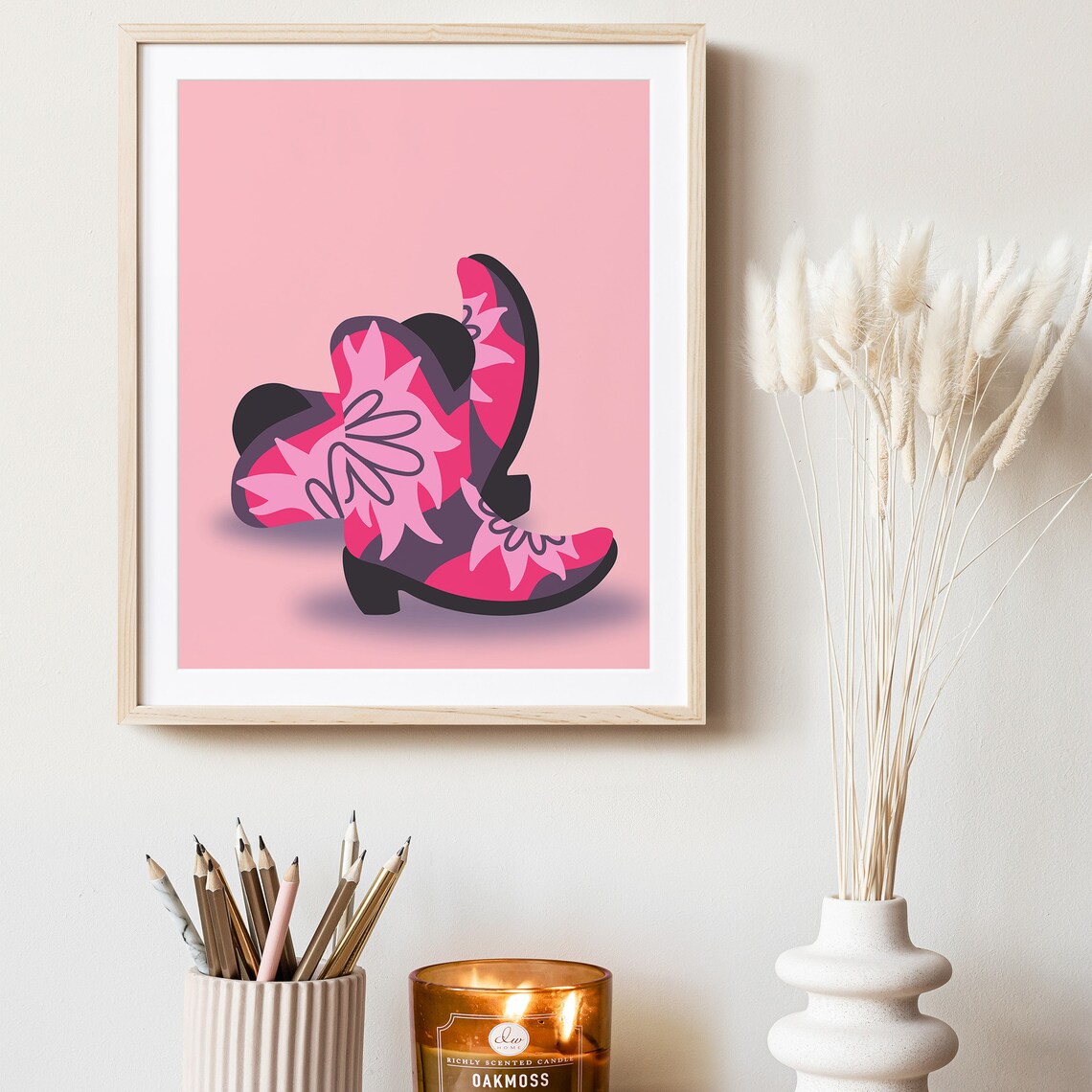 Pink Floral Cowboy Boots Girly Western Coastal Cowgirl Wall Art - Image 5