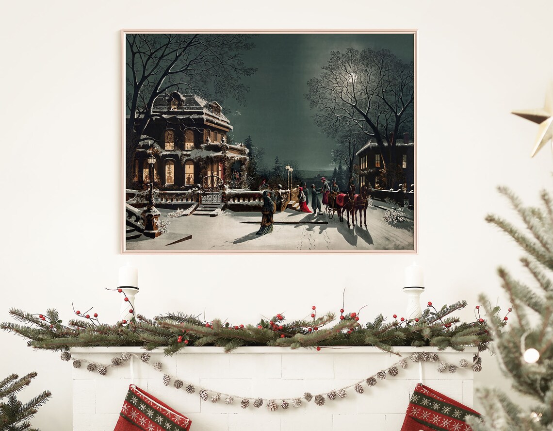 Vintage Victorian Christmas Eve Snowy Street Holiday Art Poster - Image 7