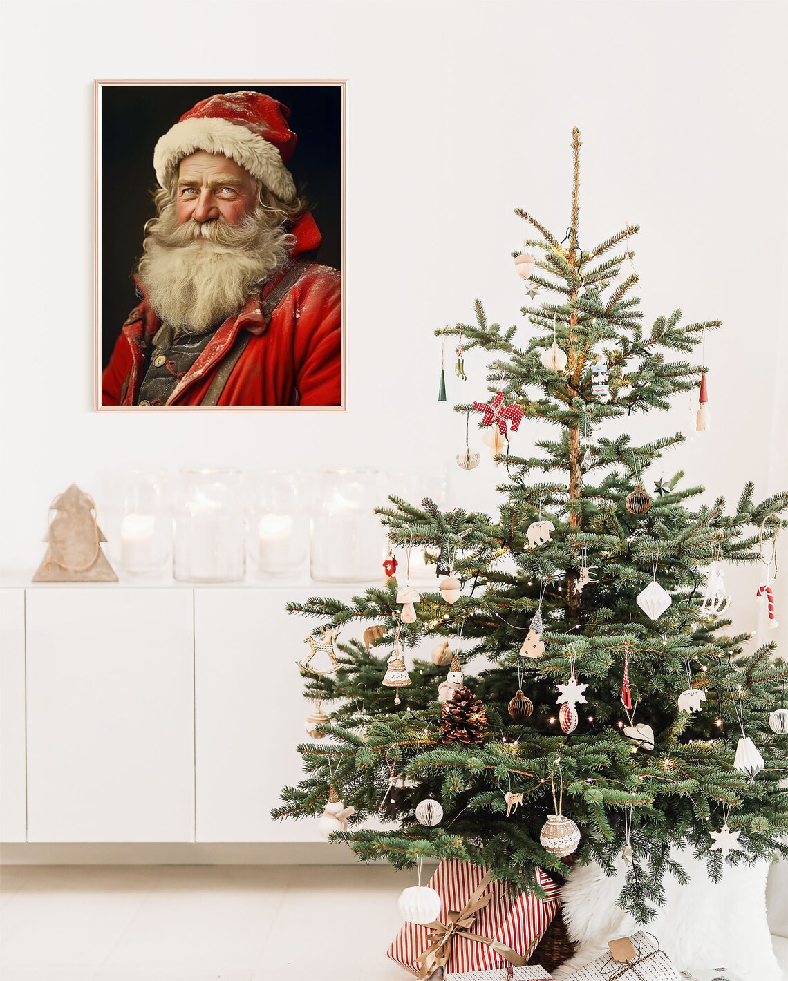 Santa Claus Red Suit Portrait Dark Background Vintage Christmas Poster