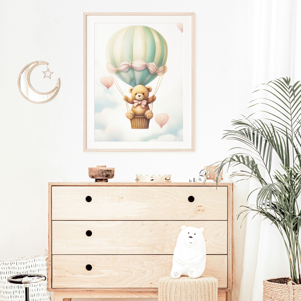 Teddy Bear in Hot Air Balloon Pastel Nursery Baby Room Decor Poster - Image 4