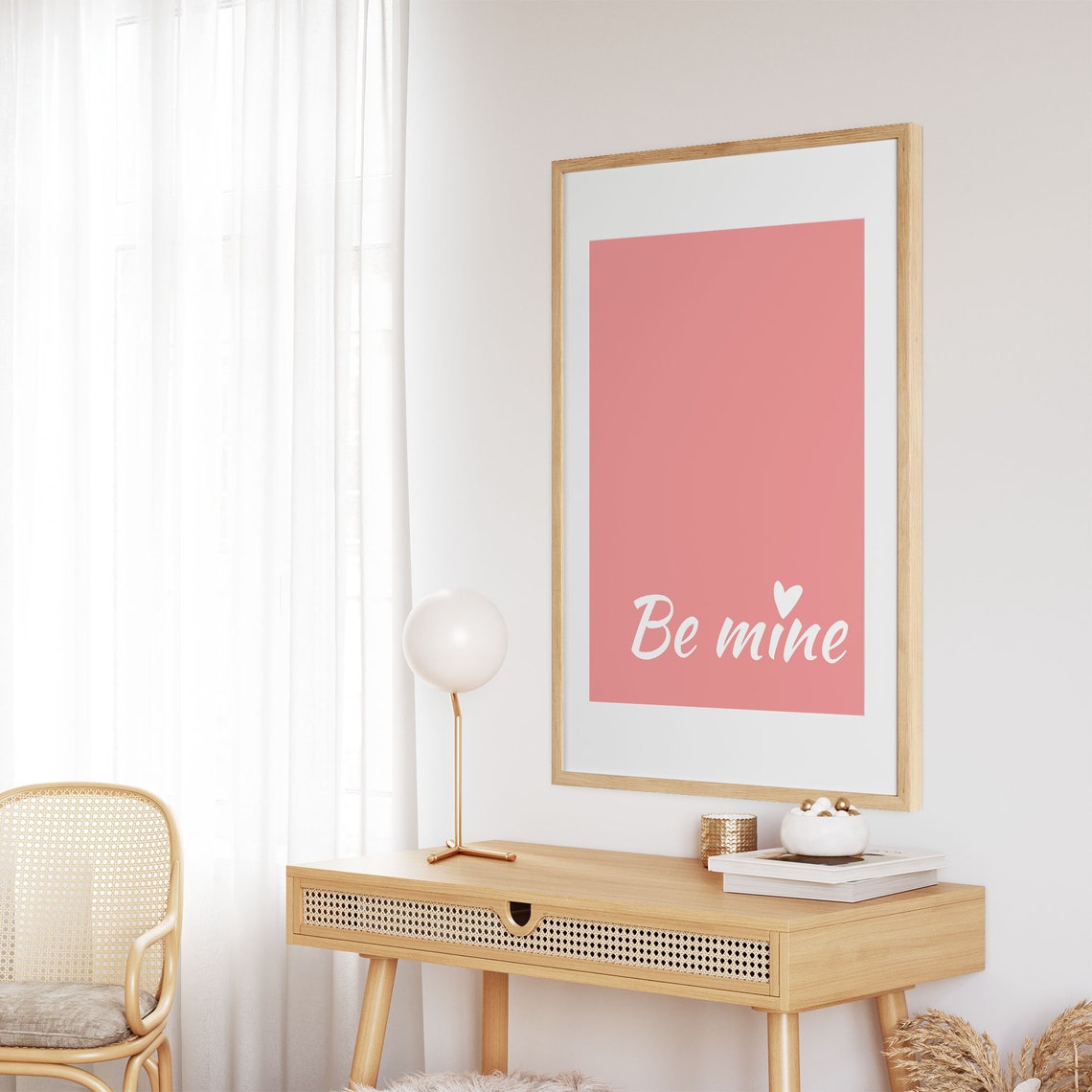 Romantic Be Mine Script Coral Pink Valentine Heart Wall Poster - Image 6