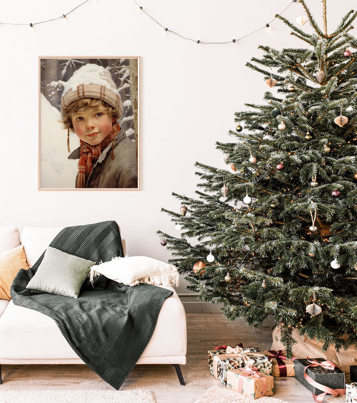 Rosy Cheeked Boy Snowy Cap Winter Portrait Vintage Holiday Poster - Image 2