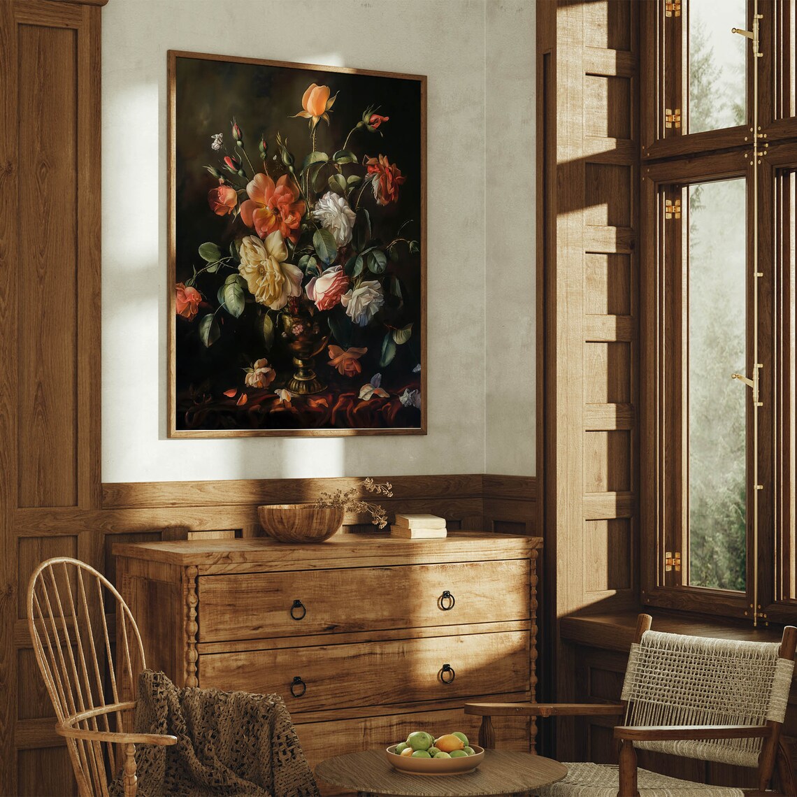 Moody Dark Floral Roses Bouquet Dutch Master Still Life Art Print - Image 5