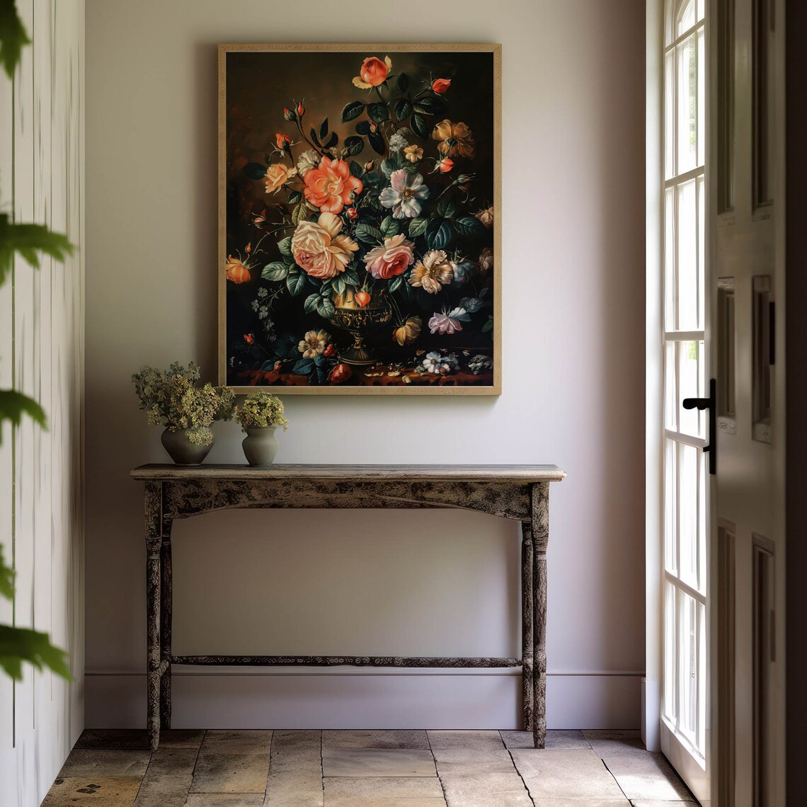 Romantic Rose Bouquet Still Life Painting Dark Floral Vintage Poster - Image 2