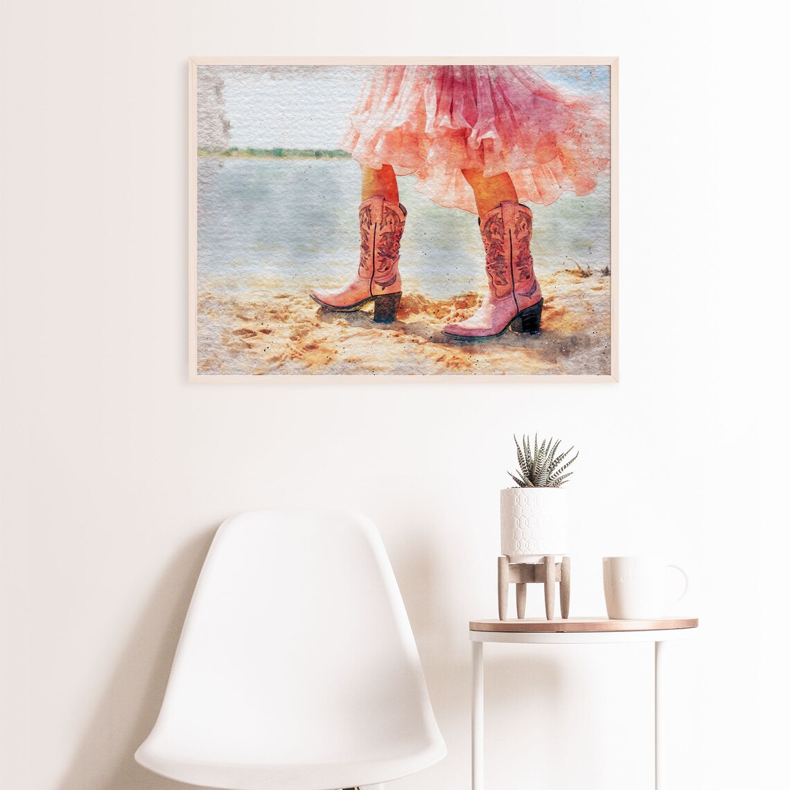 Coastal Artful Girly Cowgirl Instant Cowgirl In Pink Tutu Boots Watercolor Print Girly Preppy Wall Art Gift West01 - Image 6