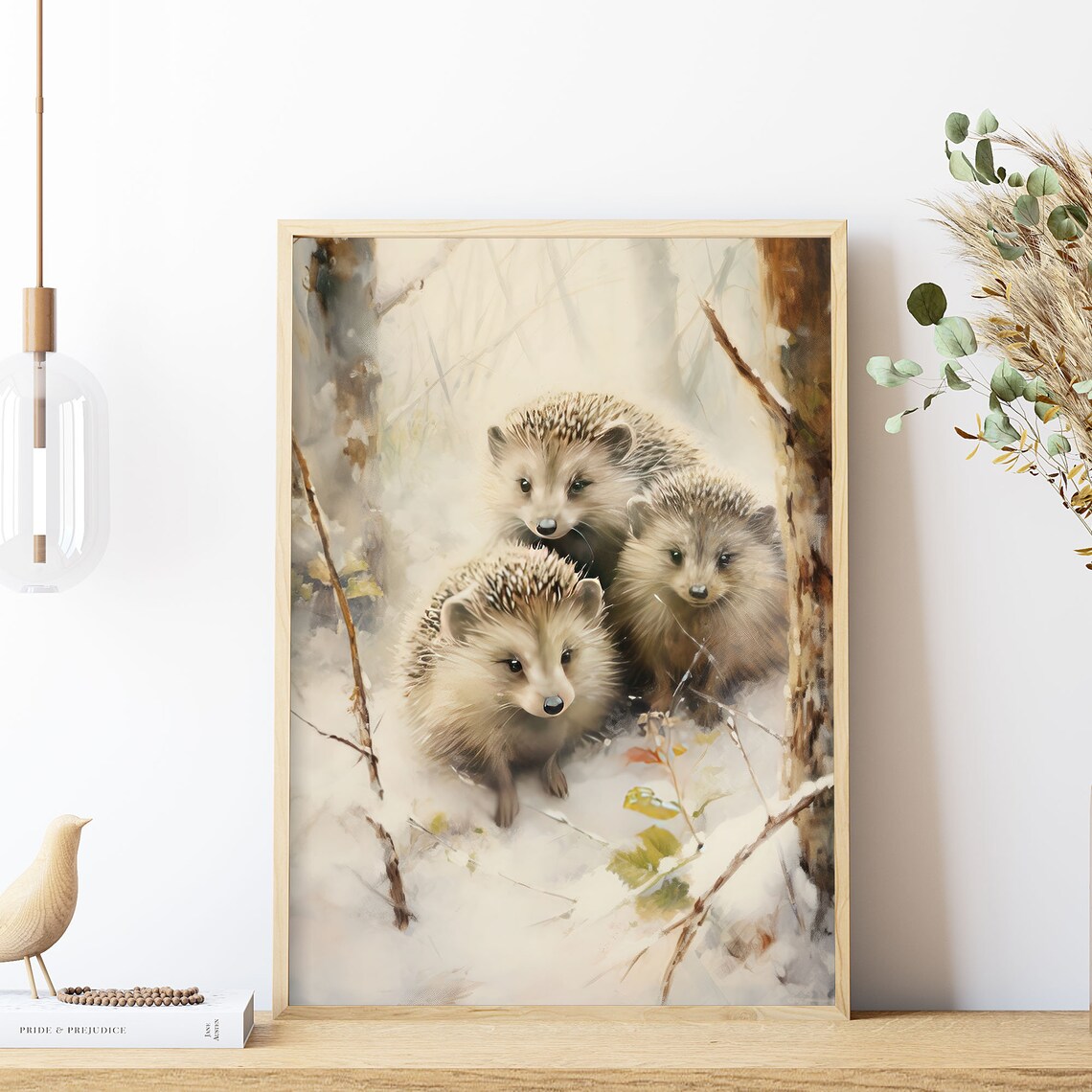 Cute Baby Hedgehogs Snowy Forest Winter Woodland Nursery Art Print - Image 6