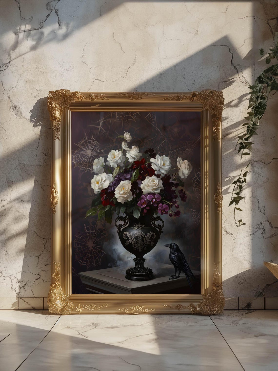 Moody Rose Bouquet Crow Black Urn Gothic Dark Academia Poster - Image 4