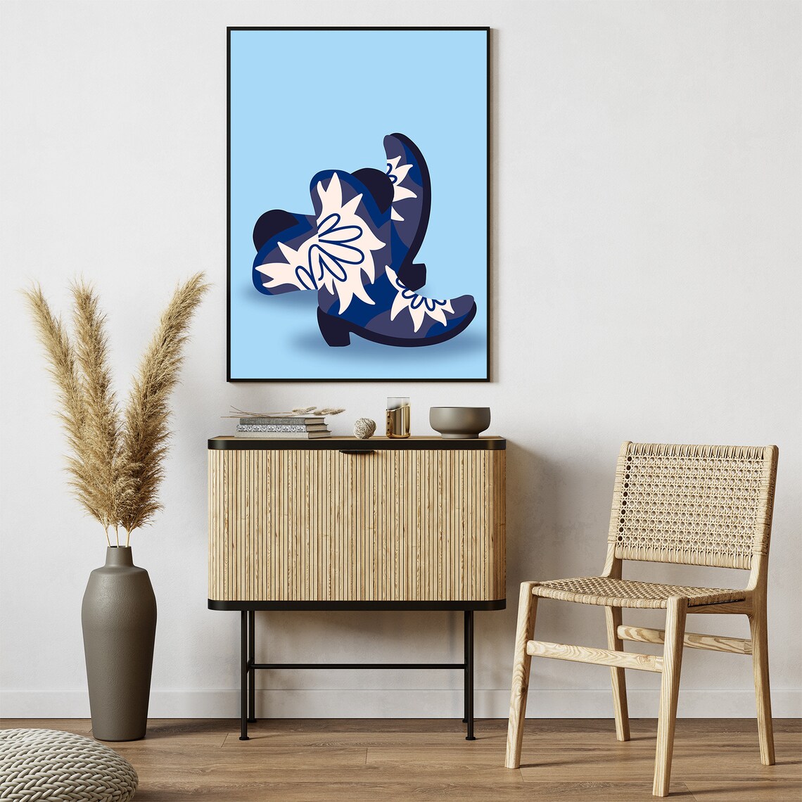 Blue Floral Cowboy Boots Coastal Cowgirl Western Style Wall Art - Image 8