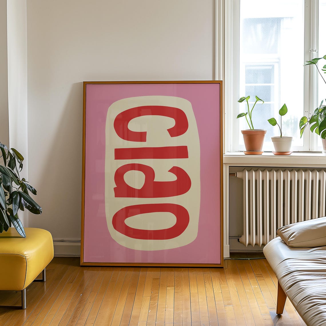 Pink Ciao Italian Typography Retro Modern Bold Letter Poster