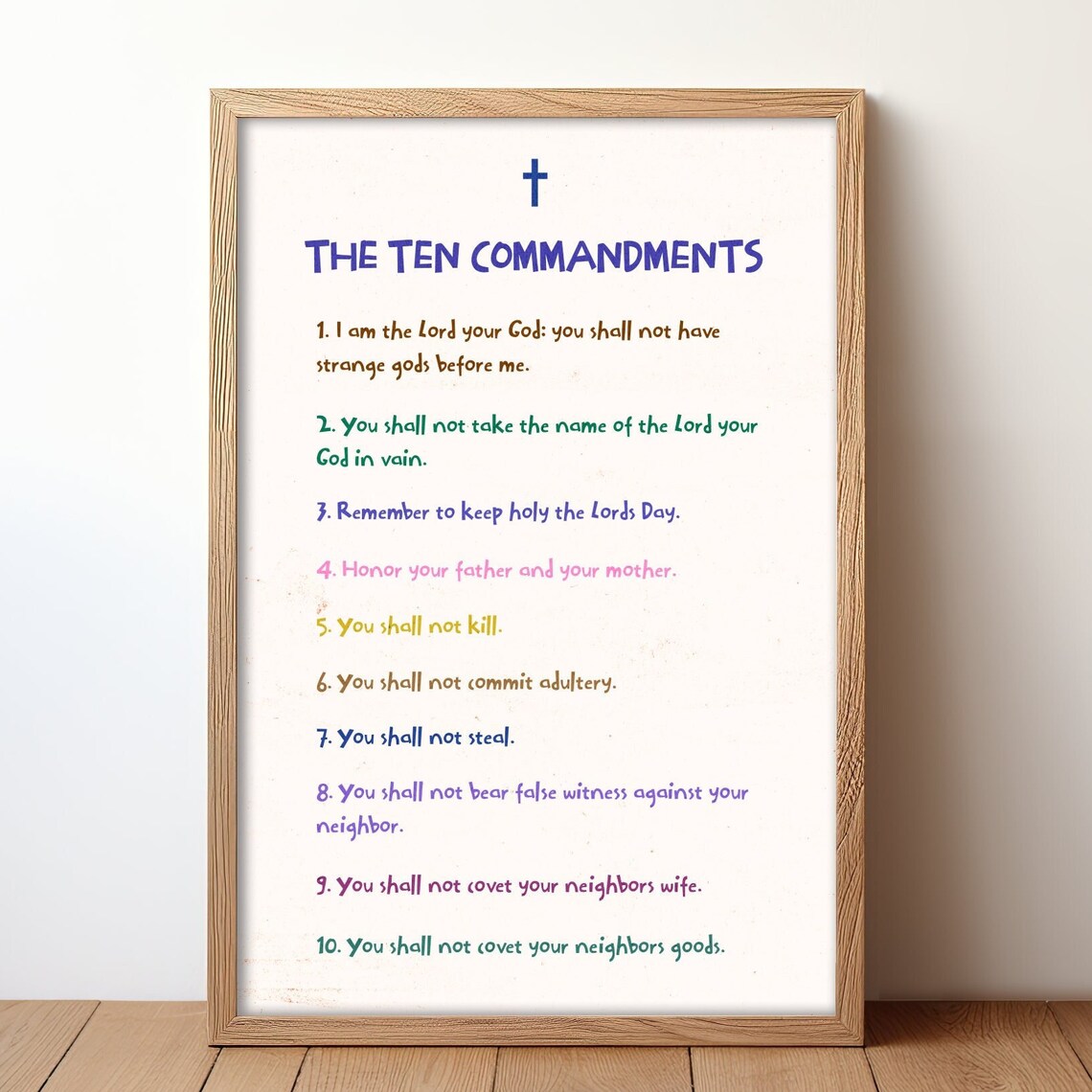 Ten Commandments For Kids Educational Wall Art Print