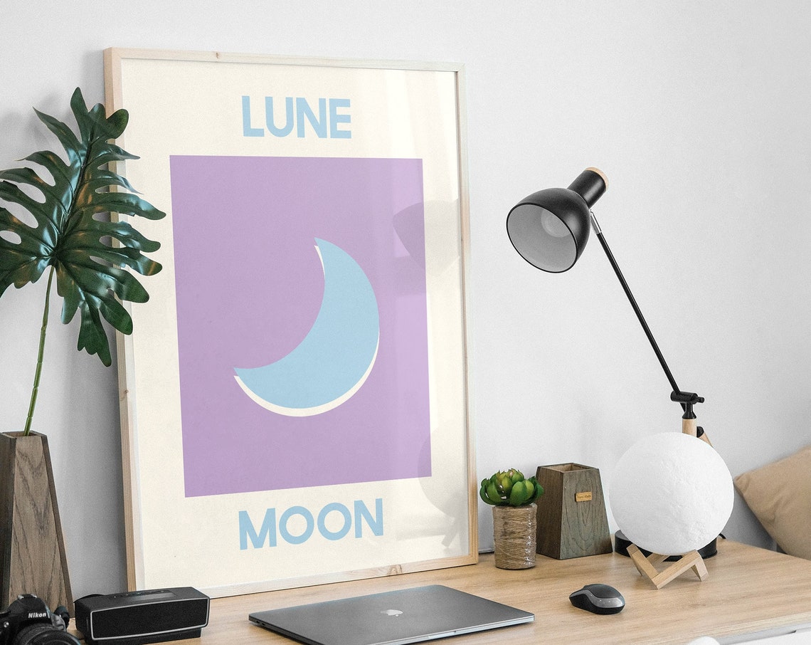 Lune Moon Print Art Blue Moon Wall Art Cute Trendy Wall Art