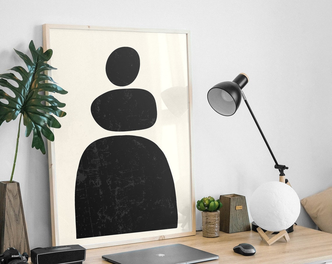 Black Totem Stacked Circle Oval Arch Minimalist Abstract Poster