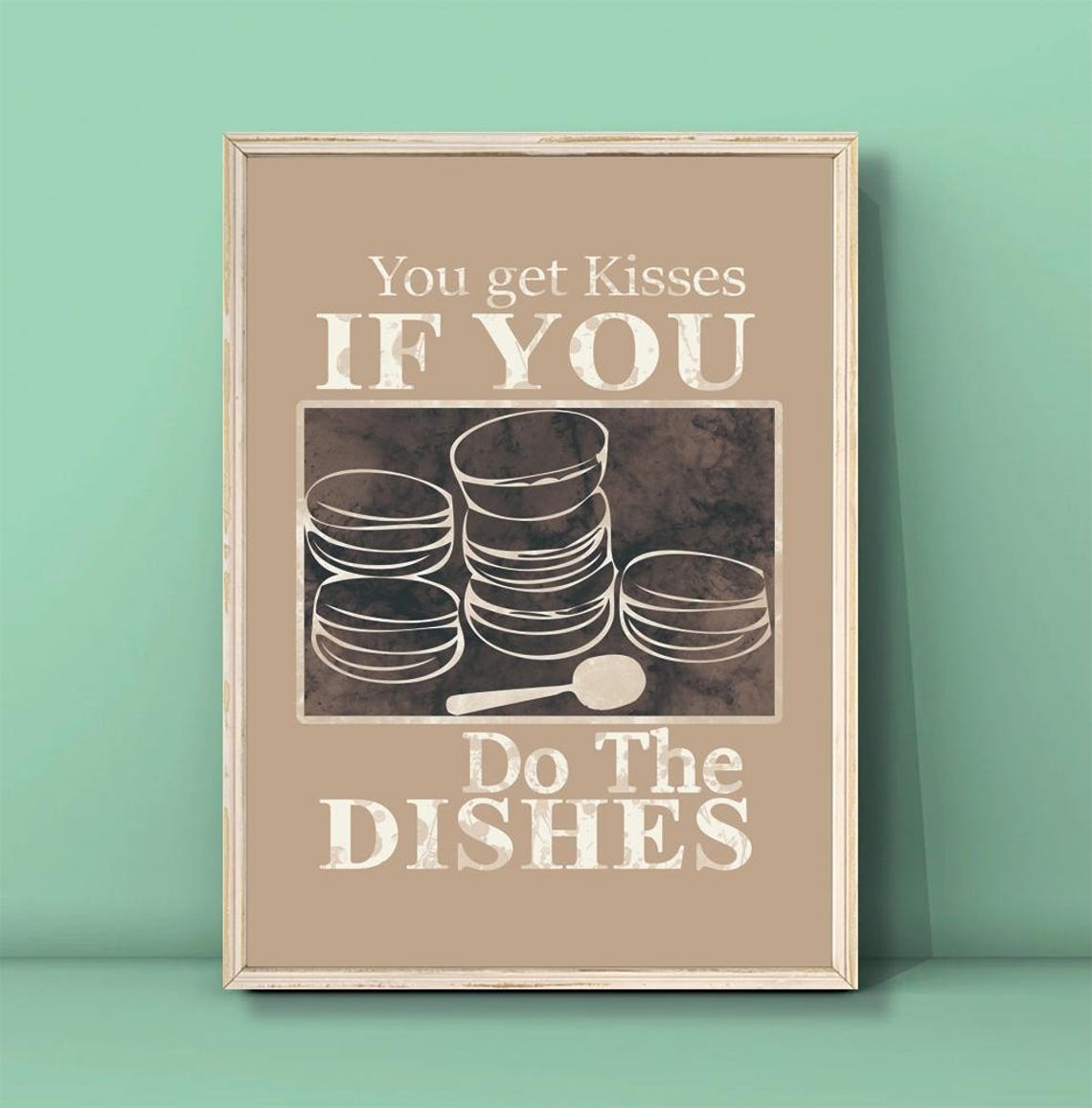 You Get Kisses If You Do The Dishes Kitchen Poster Vintage Wall Decor