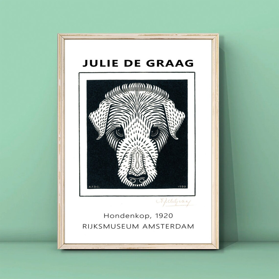 Julie de Graag Hondenkop 1920 Woodcut Dog Head Rijksmuseum Poster