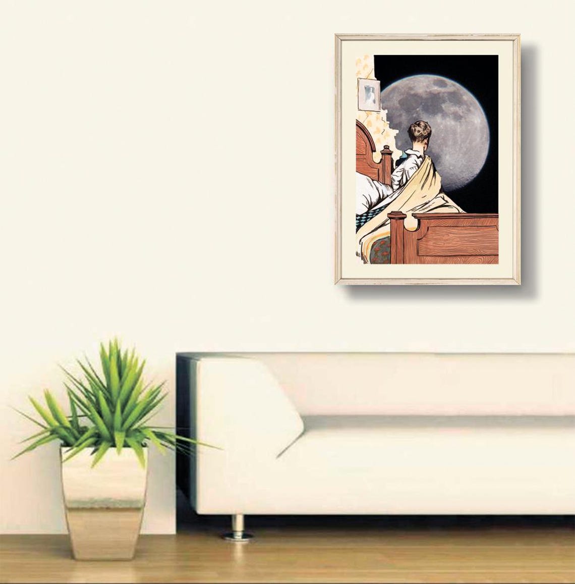 Edward Hopper Boy and Moon Giant Full Moon Surreal Collage Poster - Image 2