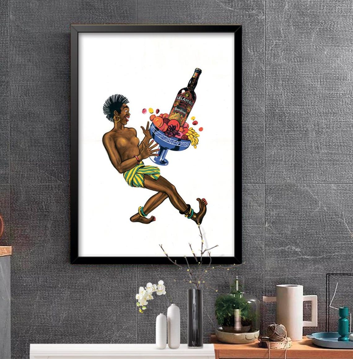 Salambo Bardinet Vintage Liqueur Ad Dancing Woman Fruit Art Poster - Image 2