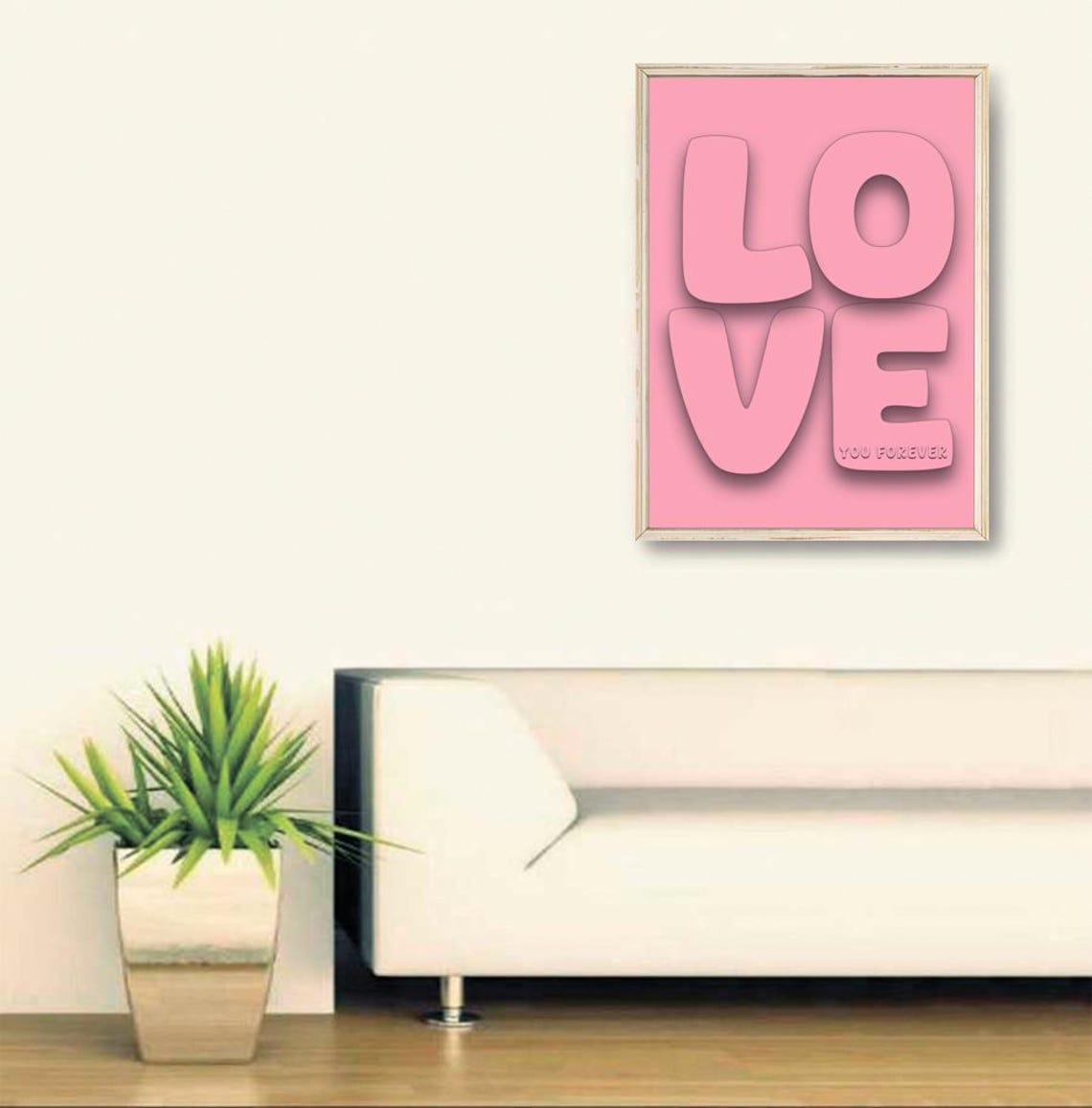 Pink Embossed Love You Forever 3D Typography Romantic Art Poster - Image 2