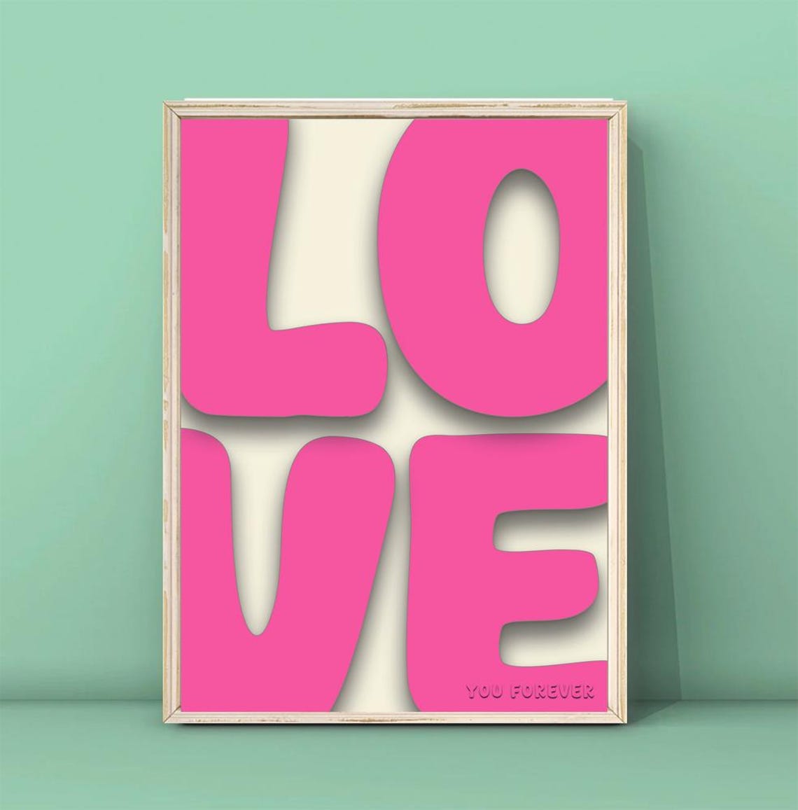 Hot Pink Love You Forever Maximalist Typography Heart Art Poster