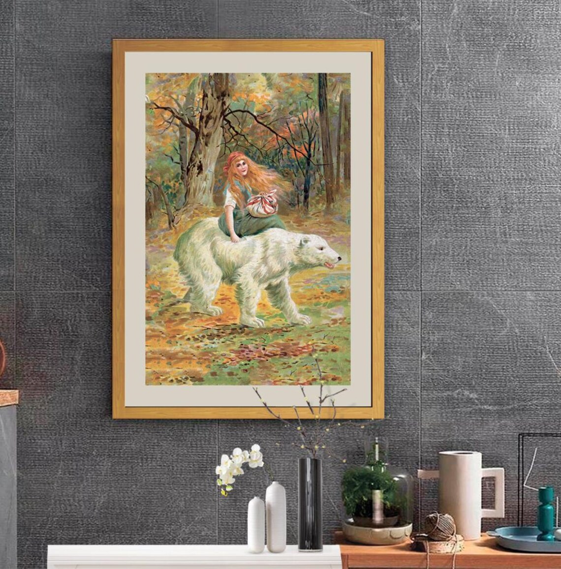 Jenny Nystrom White Bear Girl Riding Polar Bear Vintage Poster - Image 2