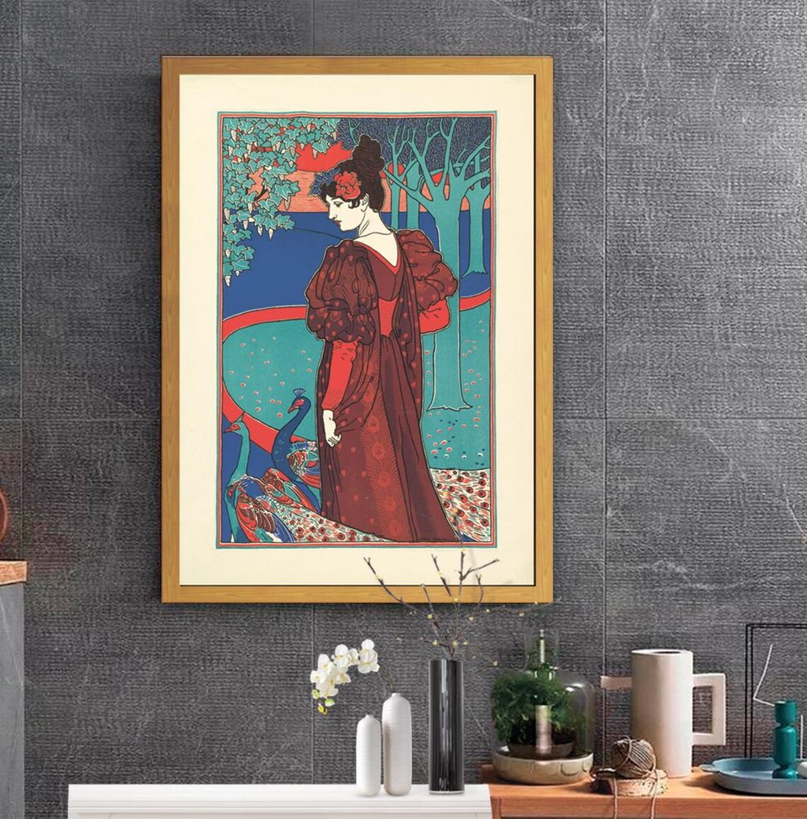 Louis Rhead Woman With Peacocks, Art Nouveau Poster - Image 2